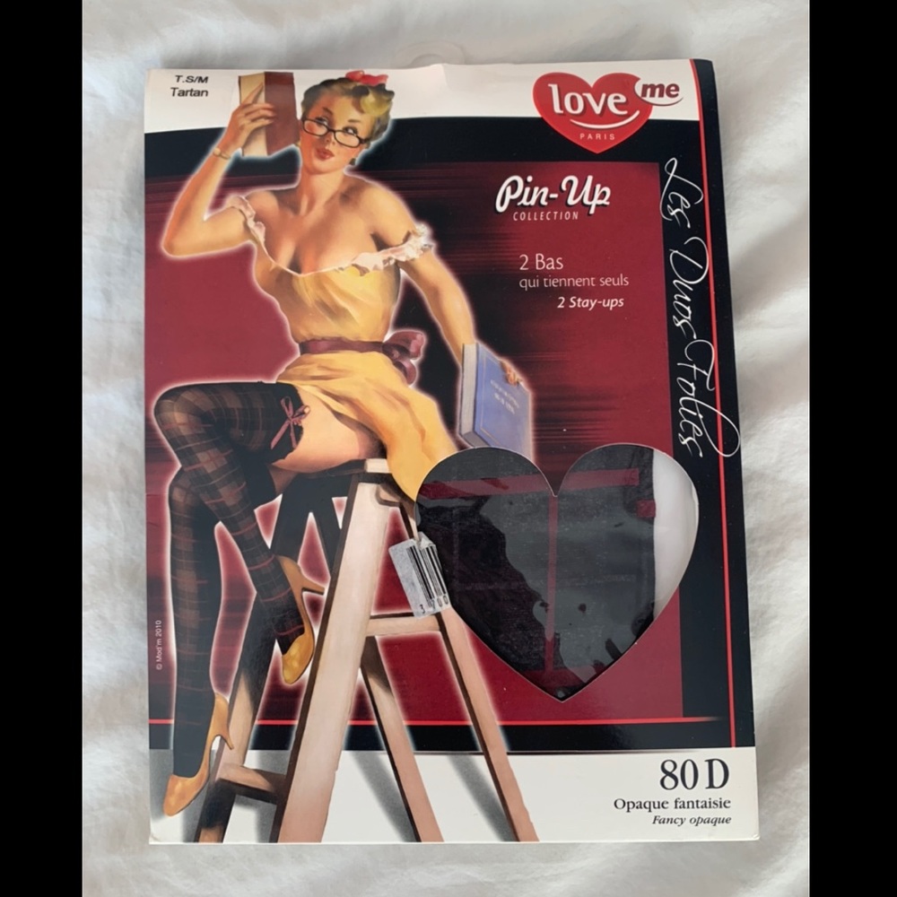 Tartan plaid black thigh hi stockings with bows